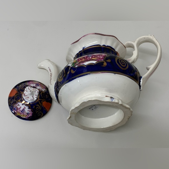 1830s Vintage Gaudy Welsh CHINOISSERIE Pattern Finial Lidded Lustre Teapot - Picture 13 of 16